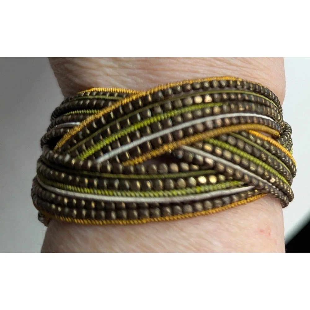 Vintage Multi Strand Beaded Cuff Bracelet Braided Wrap‎ OSFM Boho Braided  Woven